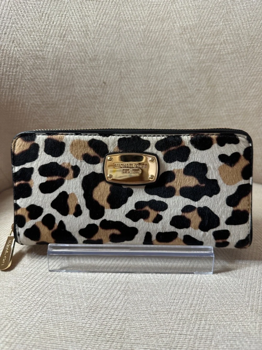 Michael Kors Leopard-Print Zip Around Wallet in Black, Brown & Cream Fur